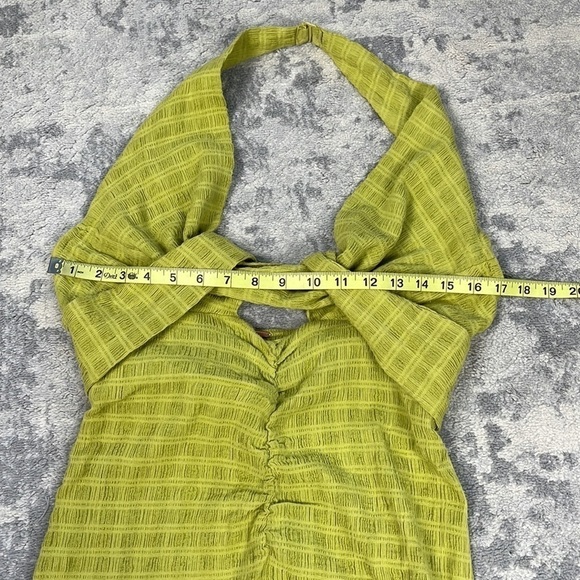 New Free People Nya Halter Maxi Dress Lime Green Twist Cut Out Linen Sz S - Picture 10 of 14